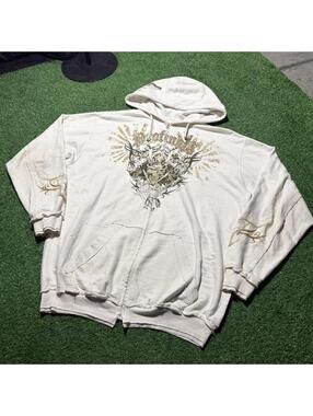 Vintage Jordan Craig Gothic Zip Hoodie Skull Sword 3XL Y2K Thrashed Distressed